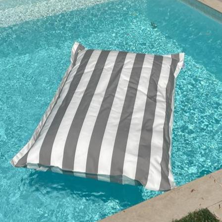 Grey and White Stripe Pool Floater - Floating Bean Bag