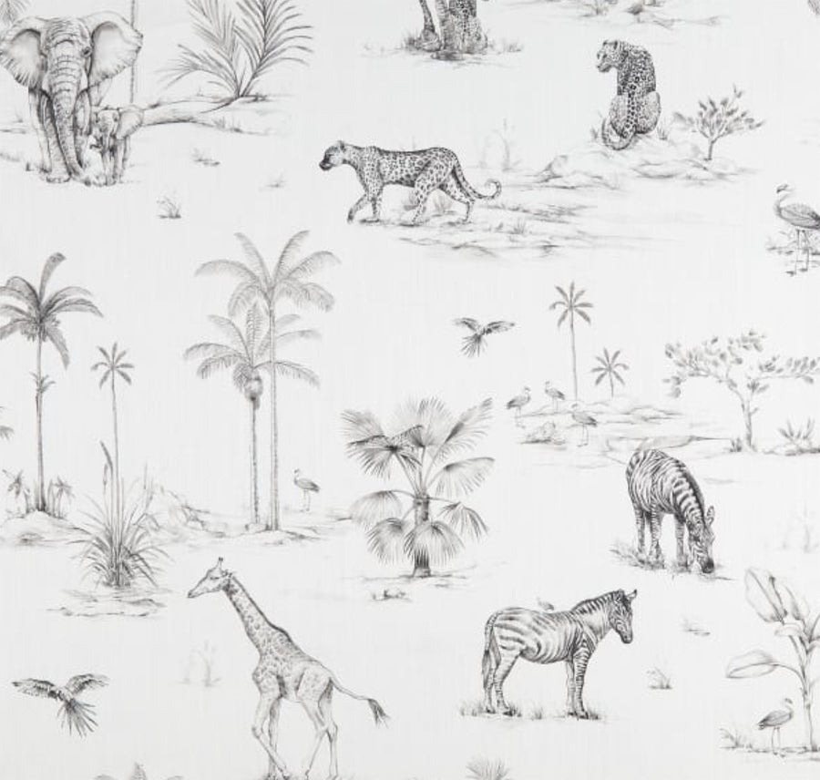 black and white elephant and giraffe print