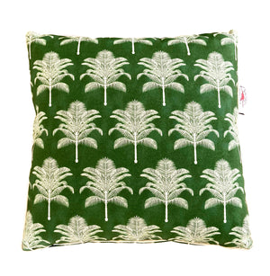 green and white royal palm print indoor and outdoor cushion