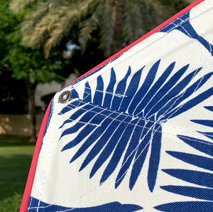 close up of blue cranes garden umbrella