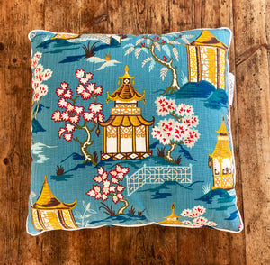 Japenese inspired bright blue indoor cushion